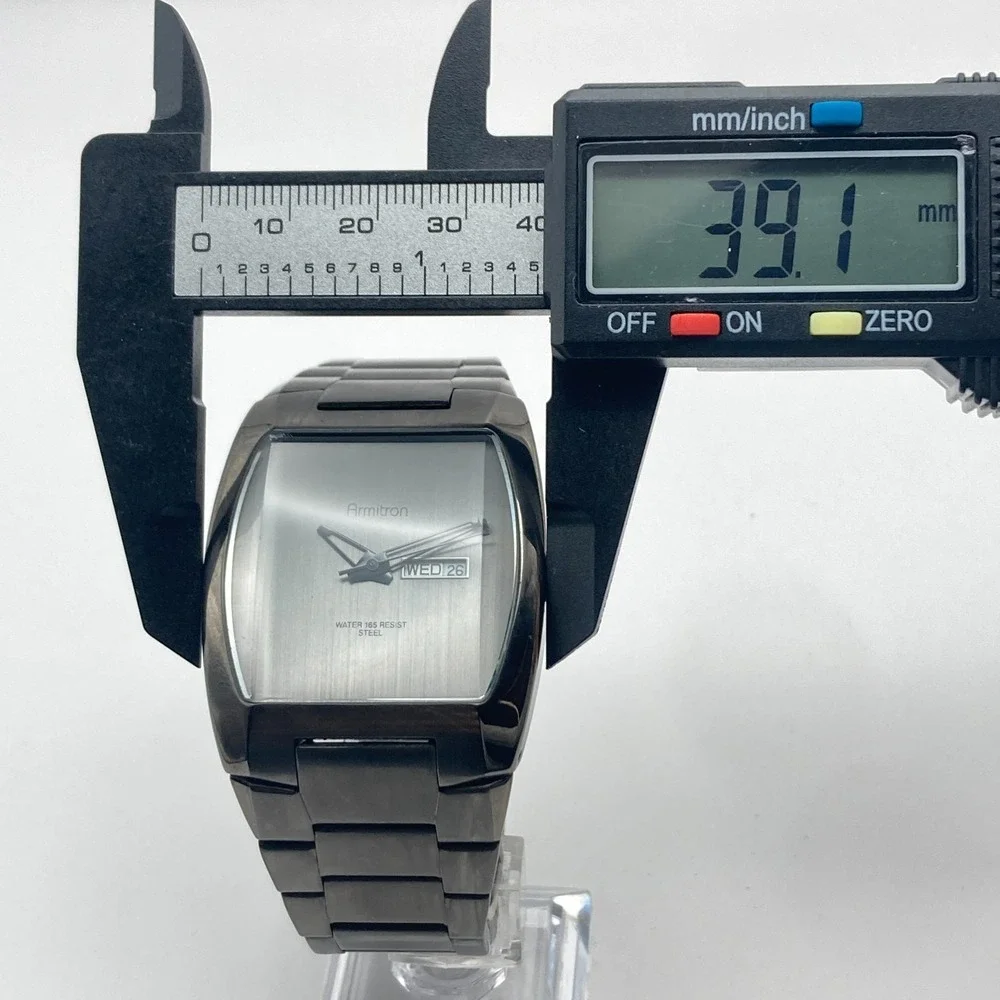 Armitron Mens Watch 39mm Gunmetal Grey Day Date Minimal 50M New Battery 7.75